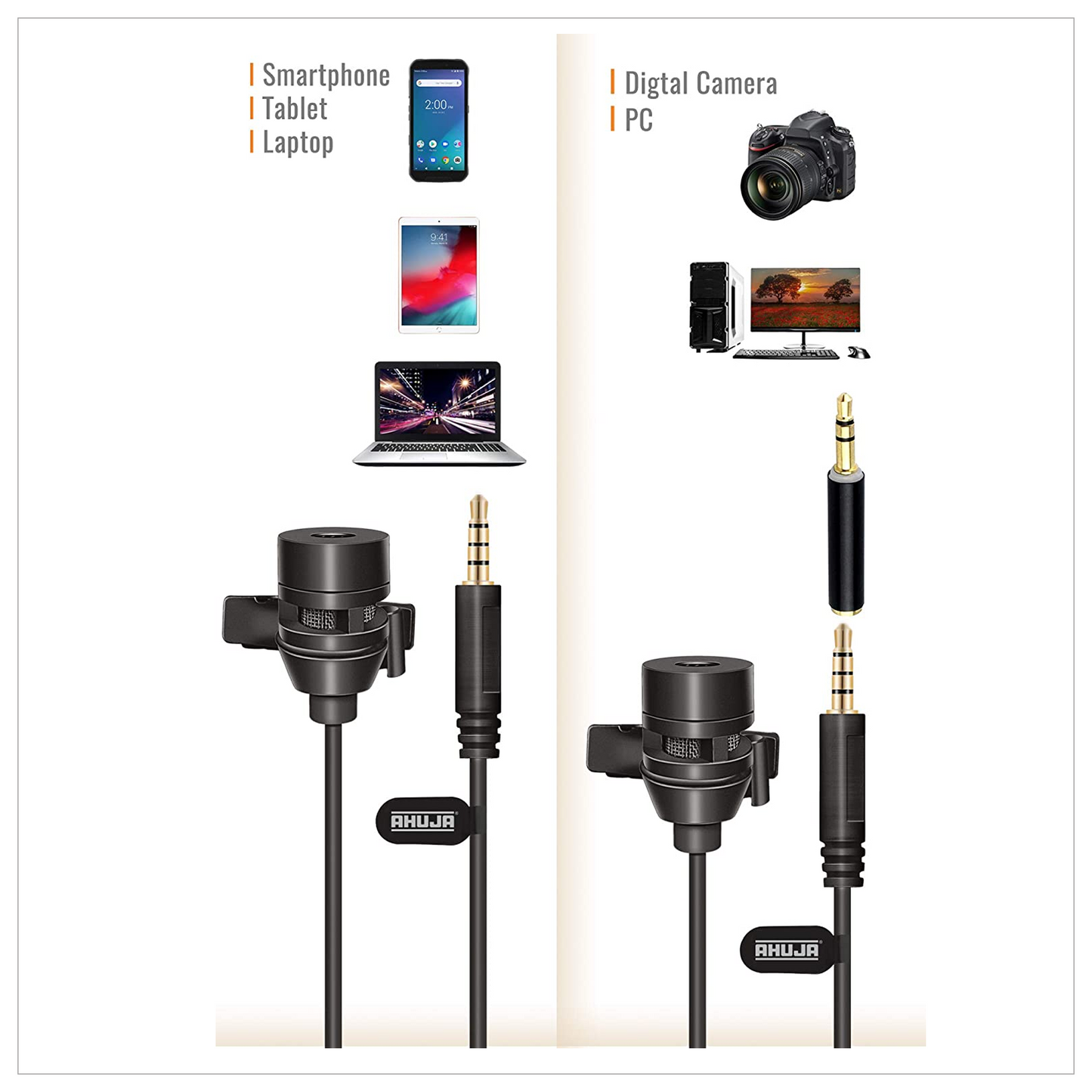 AHUJA MTP-20 Lavalier Microphone for smart phones| Camera | Laptop | DSLR | Video Recording | Youtubers