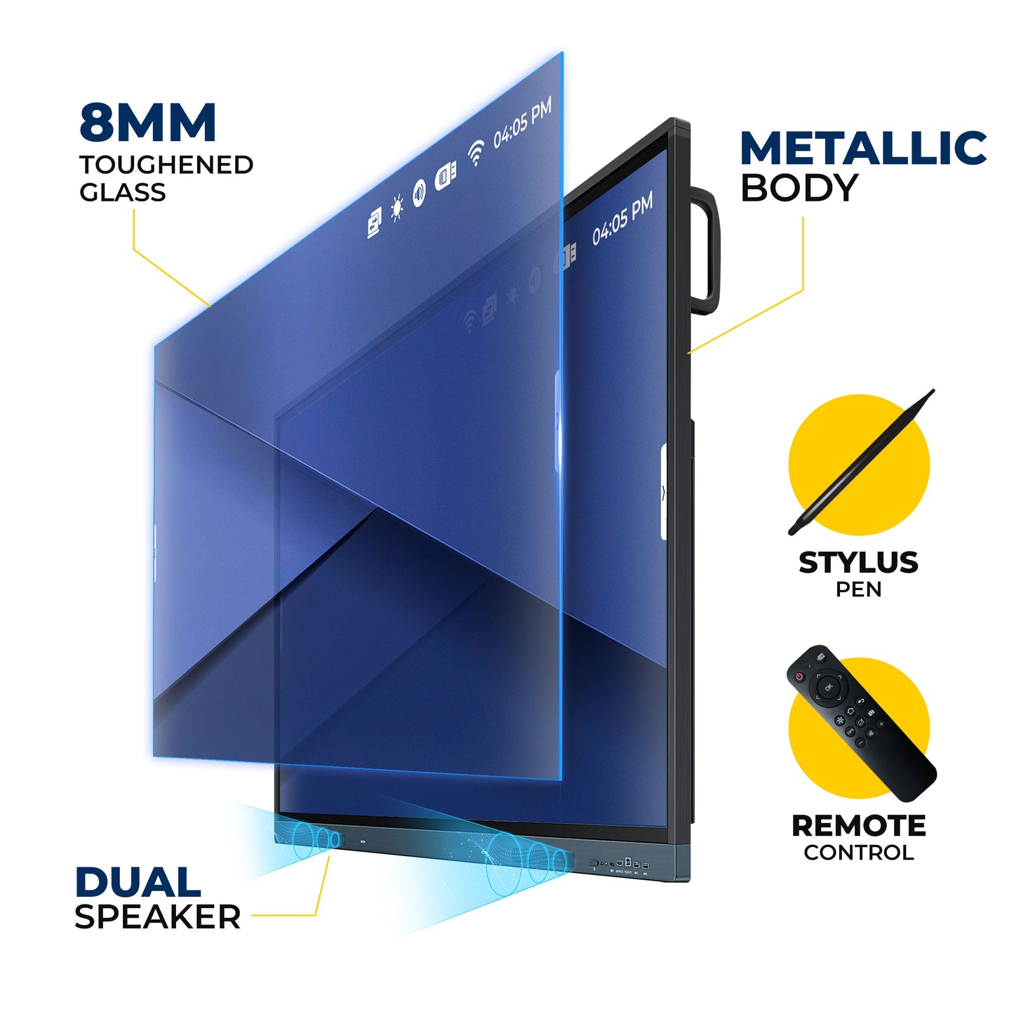 Evota Smart Board | 65  inches Interactive Flat Panel | White Board Software, Multi-Touch, Multi Source| 20W x 2 internal speakers.