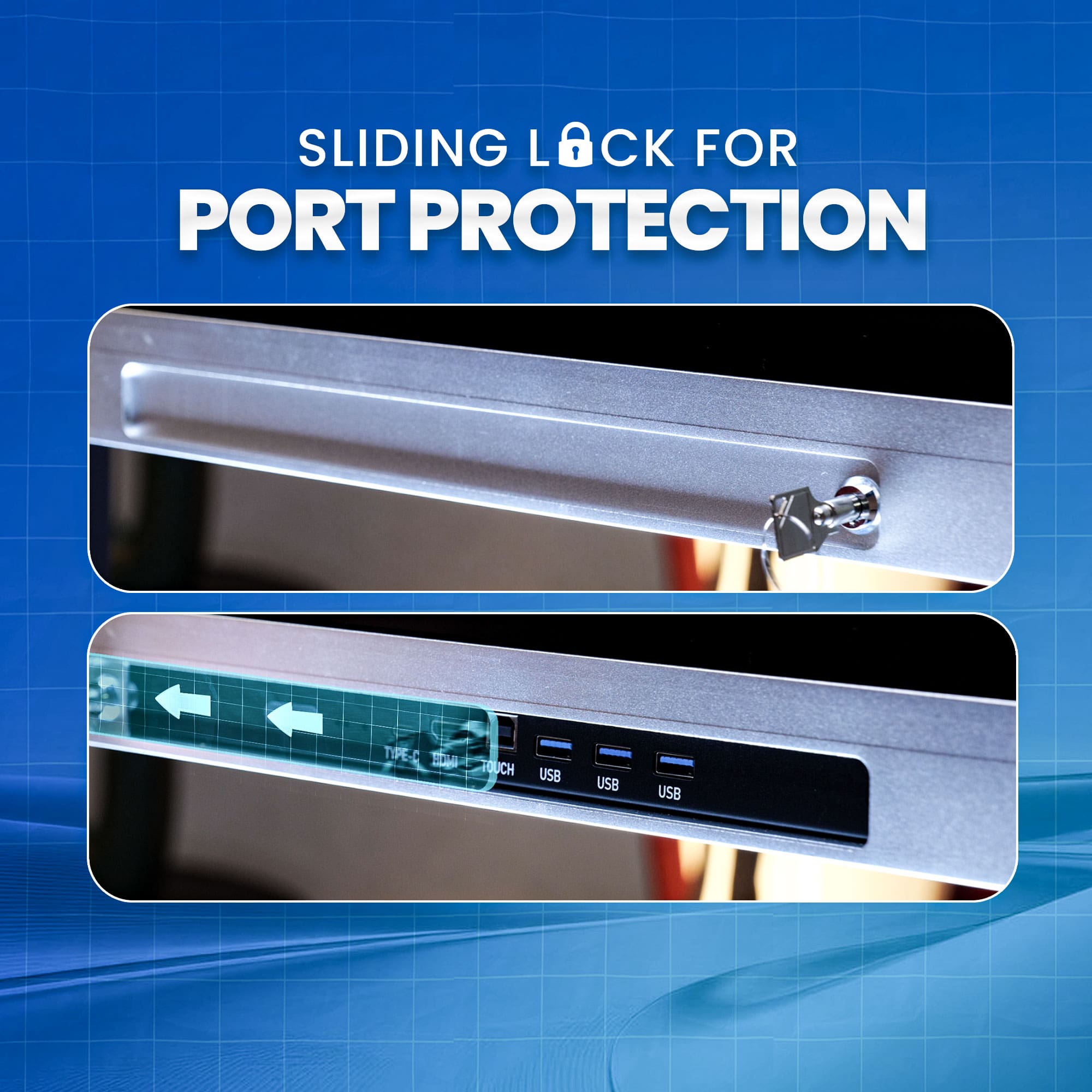 AIWaft Edupro digital board sliding locks for port protection