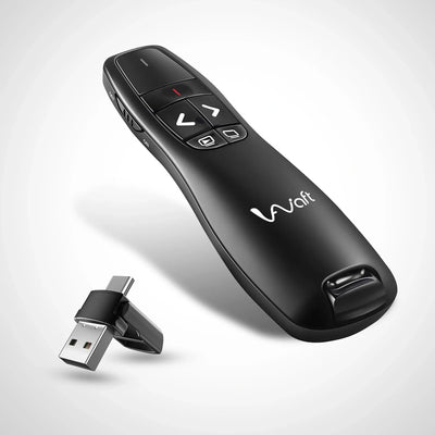 AIWaft Wireless Presentation Clicker with Laser Pointer, USB Type-A & Type-C Dual Receiver PPT Remote, 2.4GHz Wireless Presenter for PowerPoint, Keynote, MacBook, Laptop, Tablet