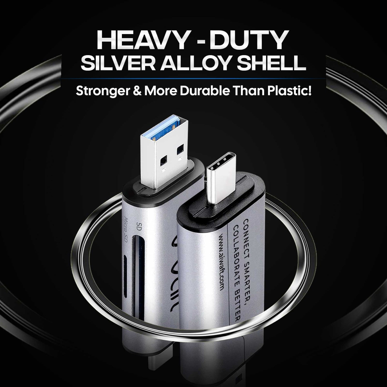 AIWaft Card Reader heavy duty sliver alloy shell