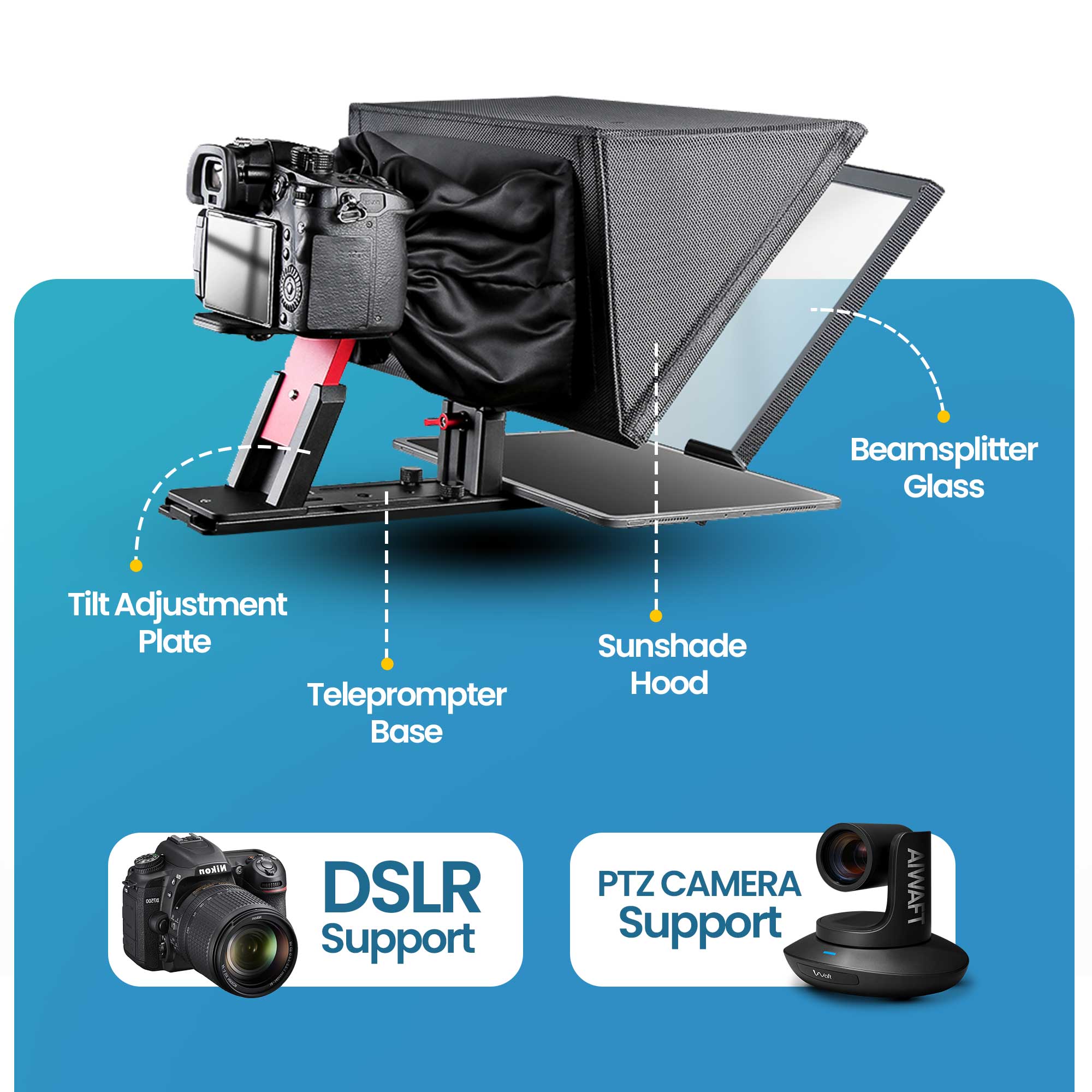 Aiwaft All Metal Teleprompter all camera support