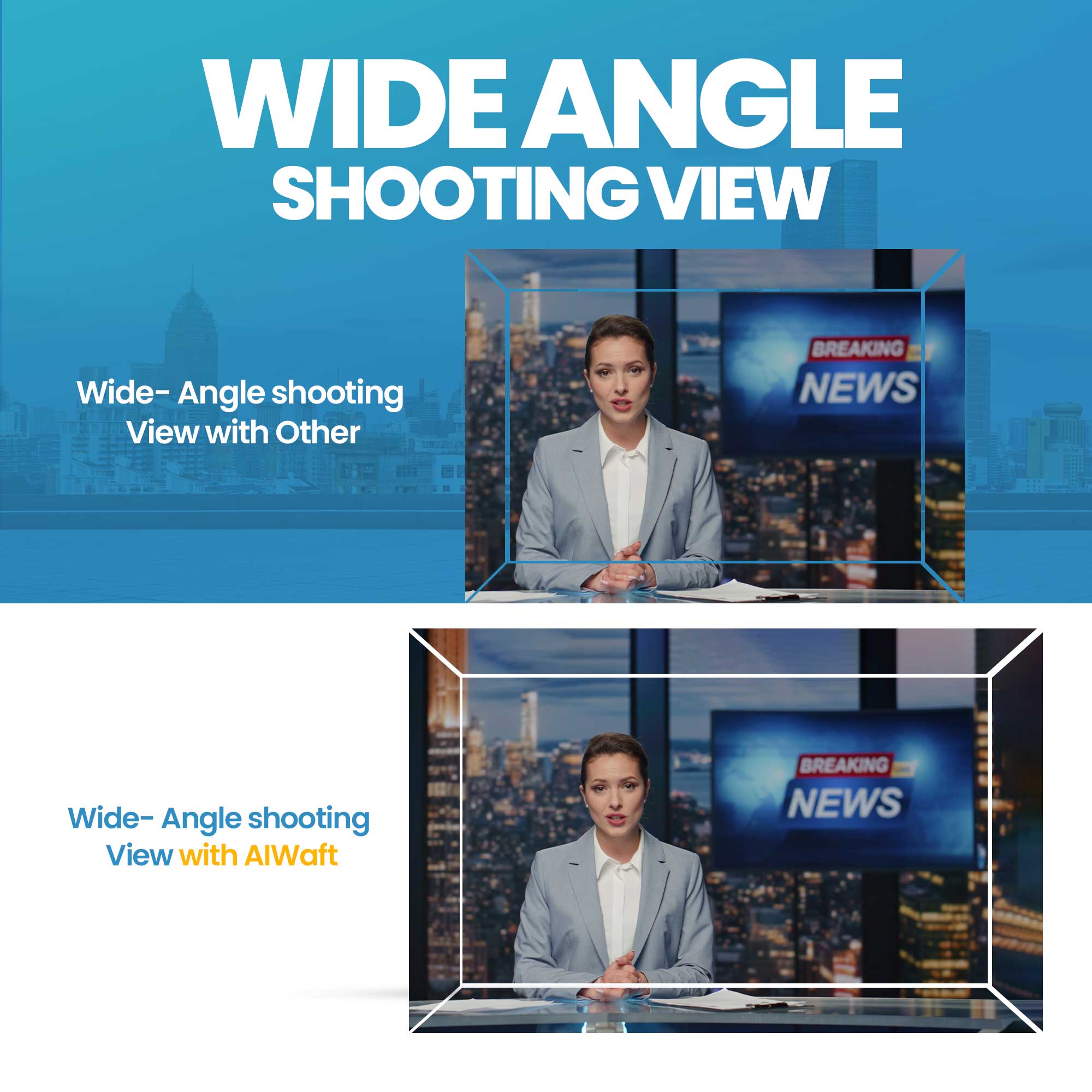 Aiwaft All Metal Teleprompter wide angle shooting view