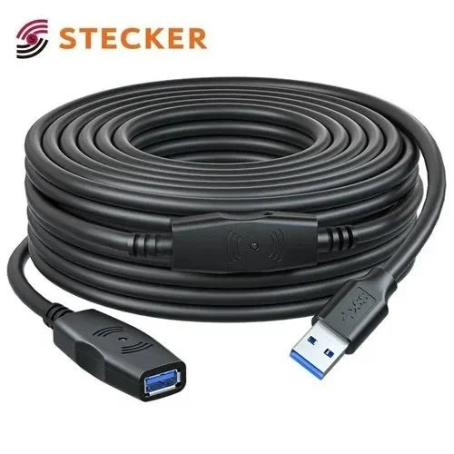 Black PVC USB 3.0 Active 5 meter Extension Cable | 5 GBPS Data Transfer Speed | Port for Additional