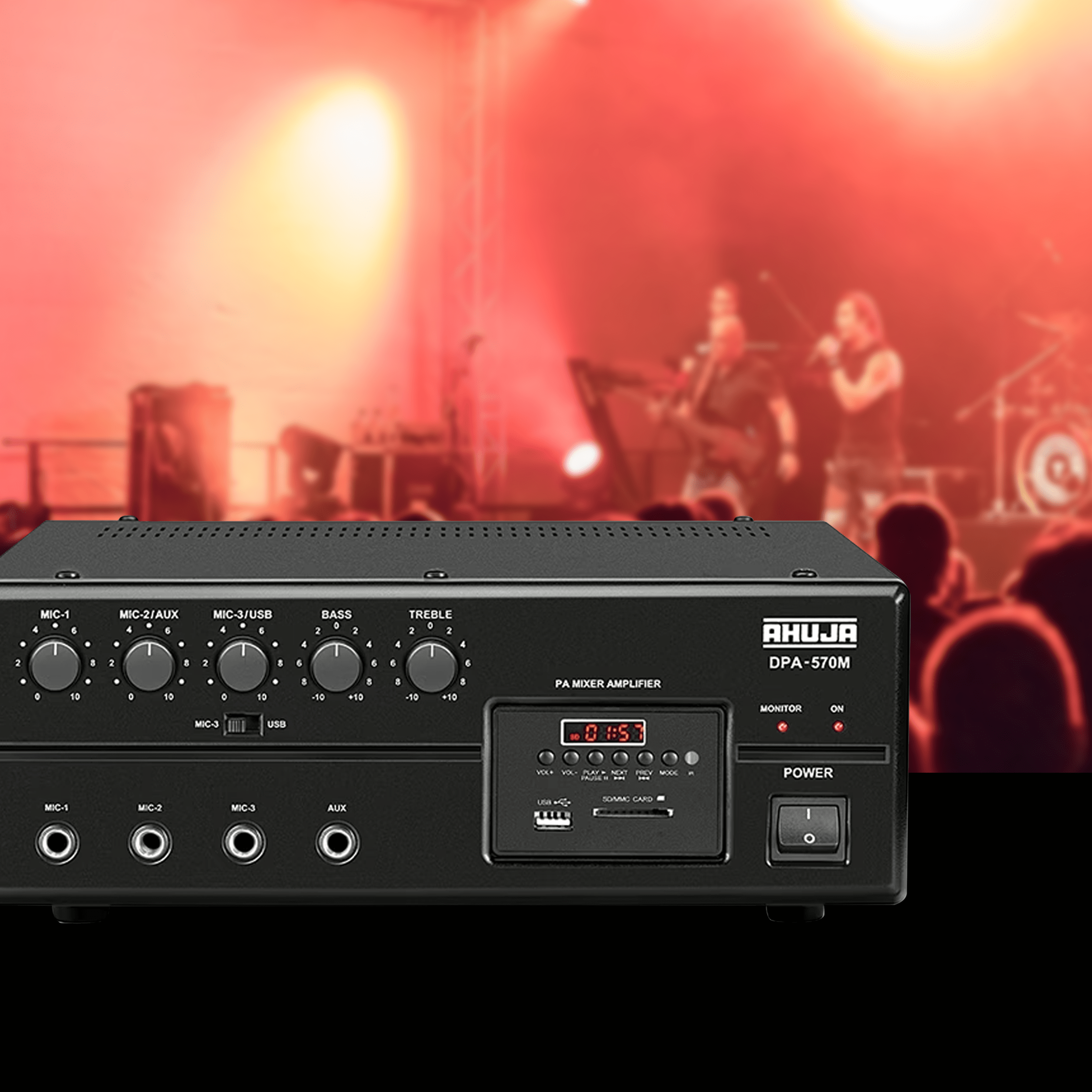 Side view of Ahuja DPA-570 Mixer Amplifier showcasing input and output ports