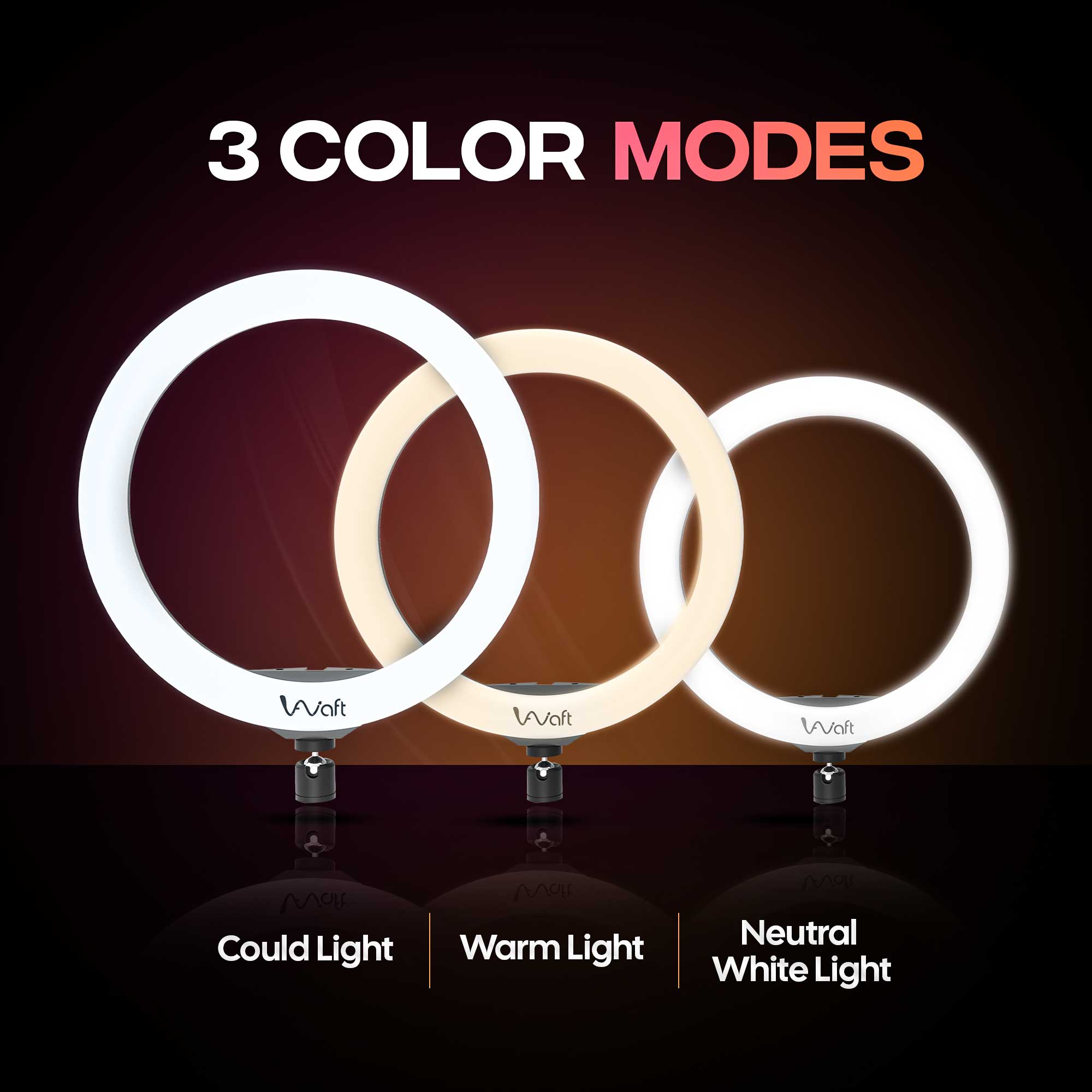 AIWaft LED Ring Light with 3 Color Modes - Warm, Cool & Natural White