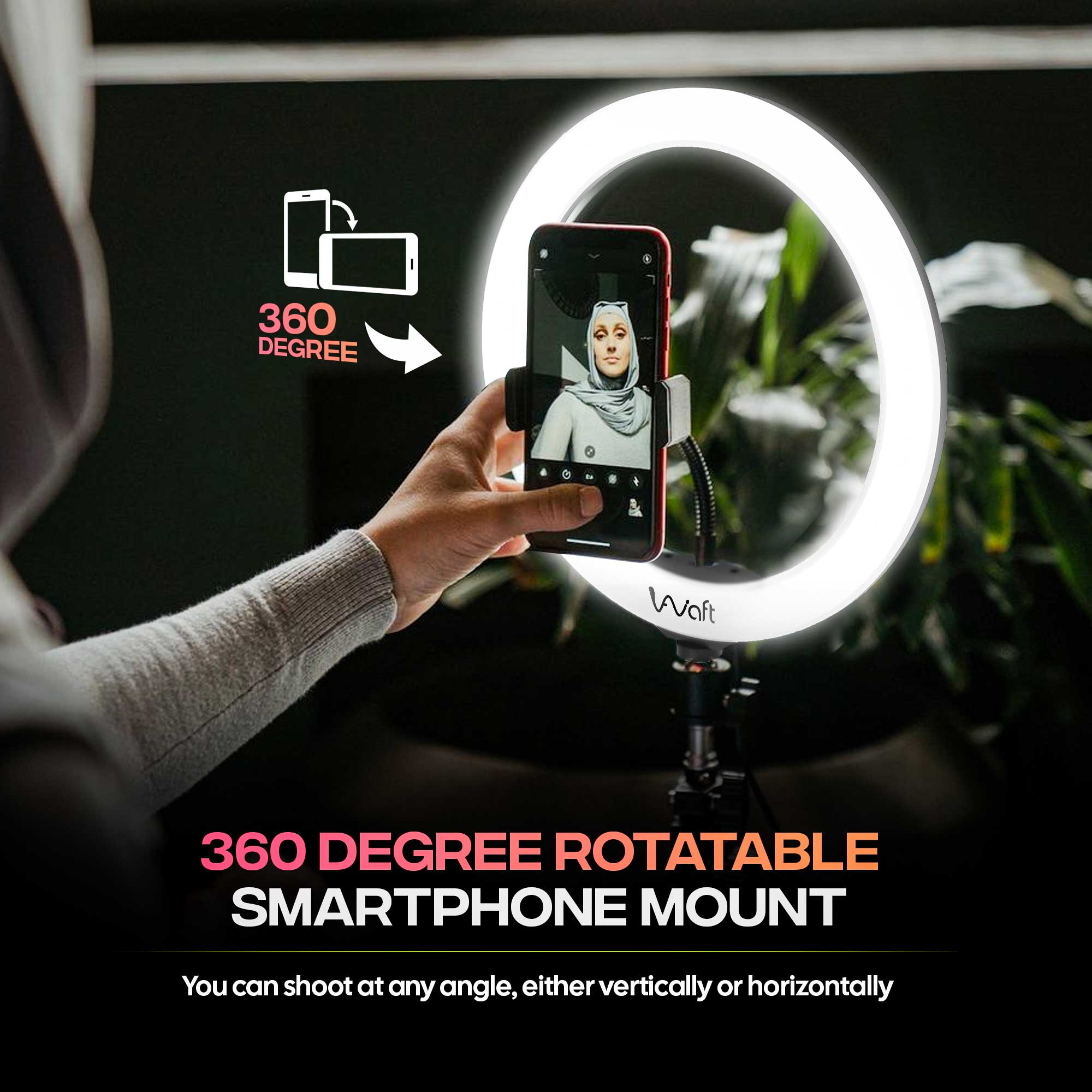 AIWaft 13-Inch Ring Light with 360-Degree Adjustable Smartphone Holder