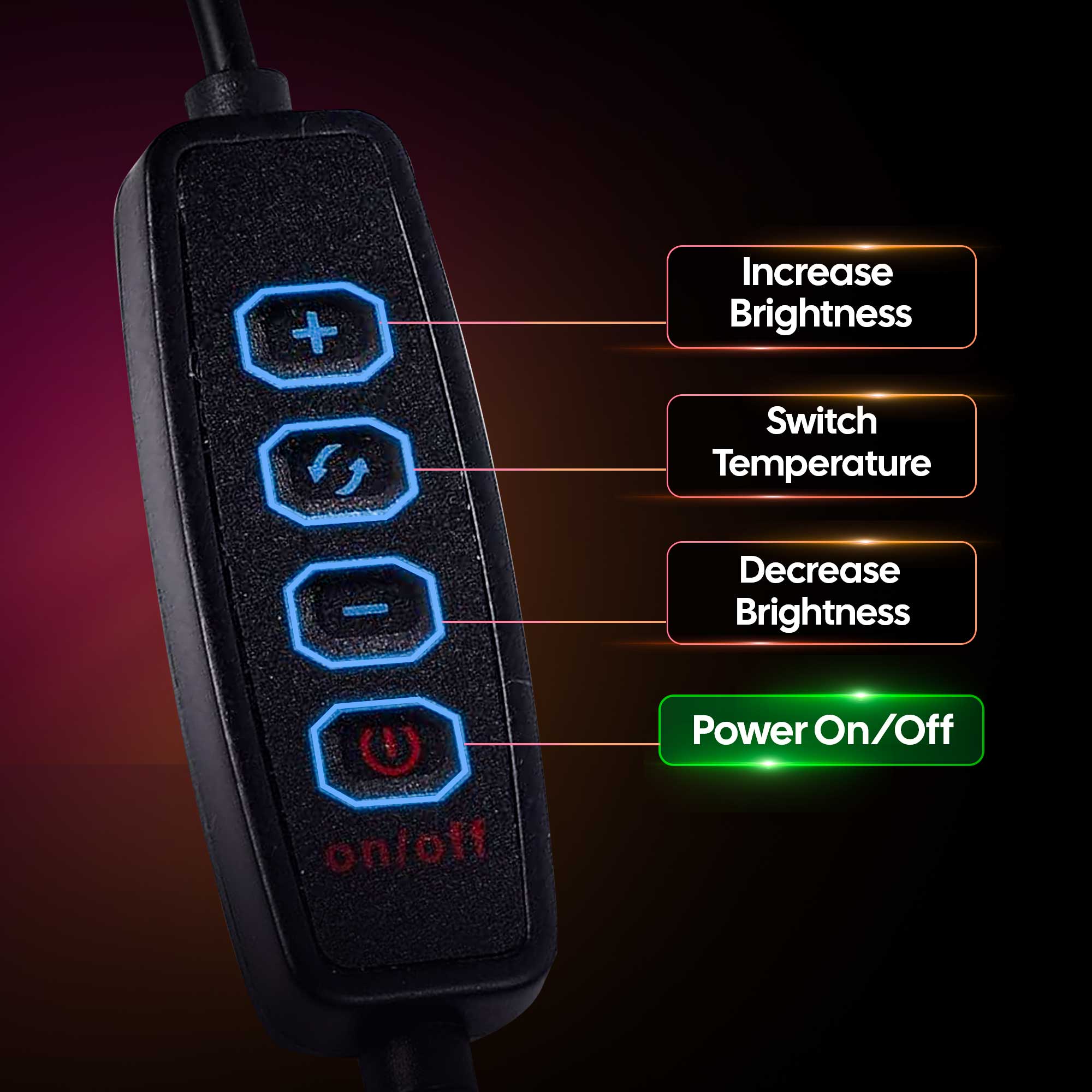 AIWaft Ring Light Controller with Brightness & Color Temperature Adjustment