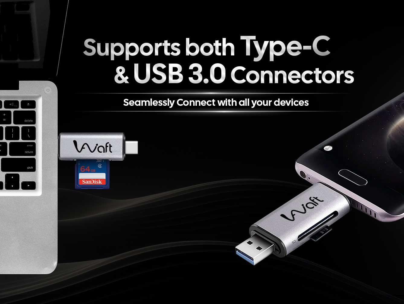 aiwaft 2-in-1 card reader small supports both type-c and usb3.0 connectors phone