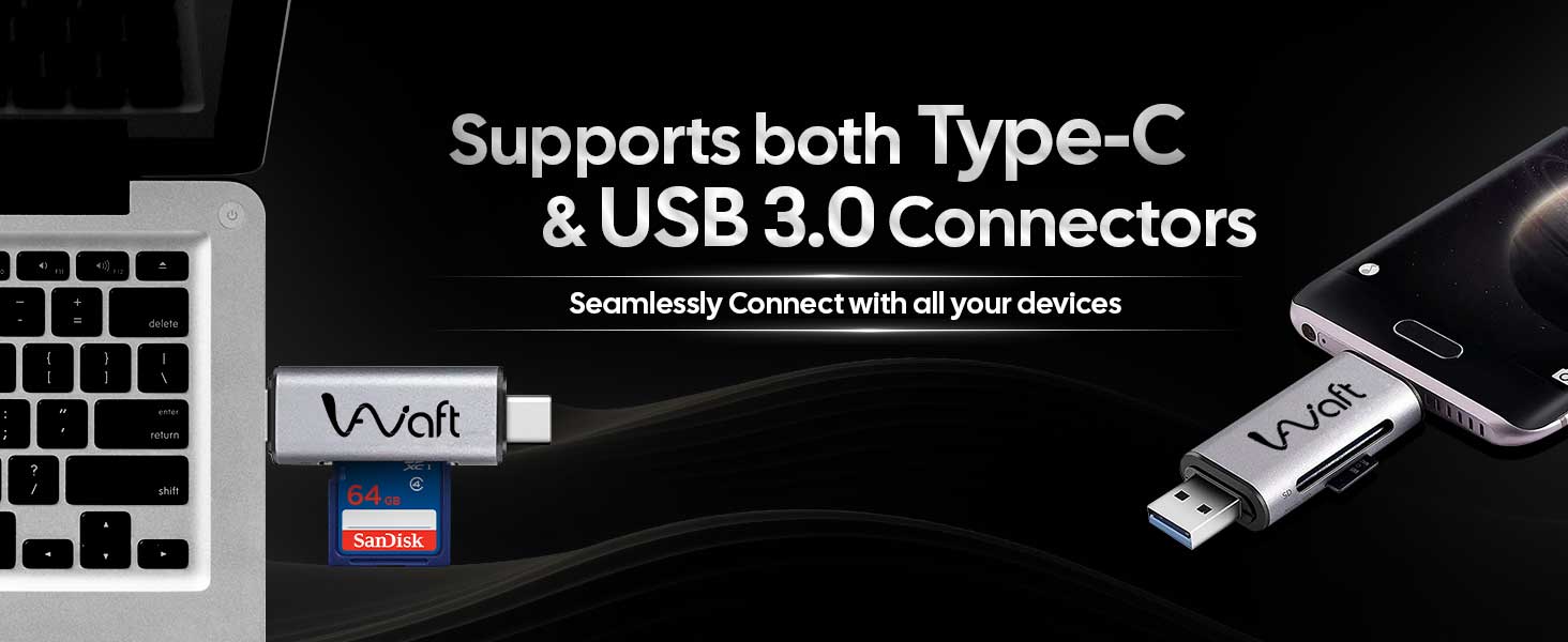 aiwaft 2-in-1 card reader small supports both type-c and usb3.0 connectors