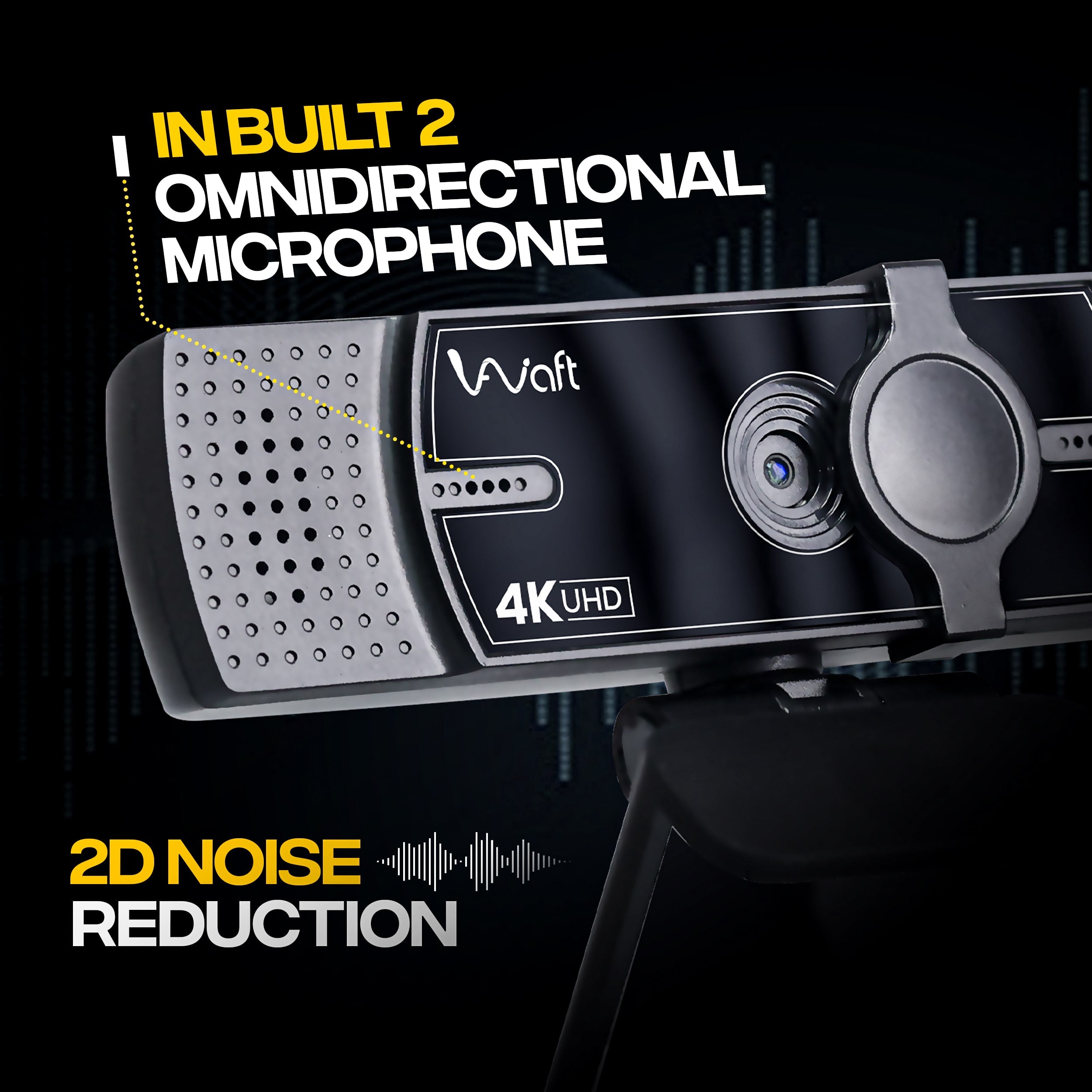 AIWaft 4K veoalphacam with inbuilt omnidirectional microphone and 2D noise reduction.