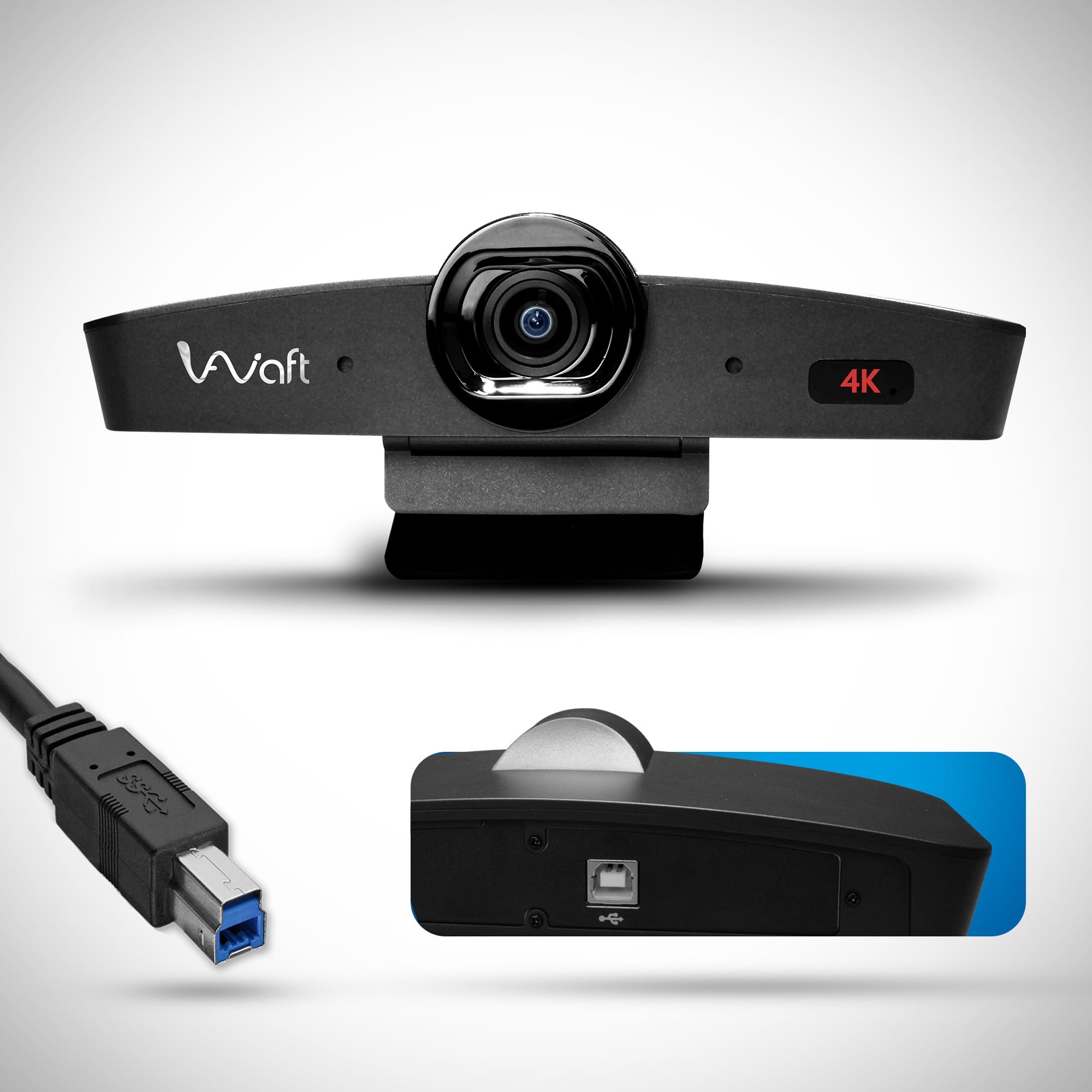 AIWaft 4K EPTZ Webcam with a mounting bracket for easy screen or tripod installation