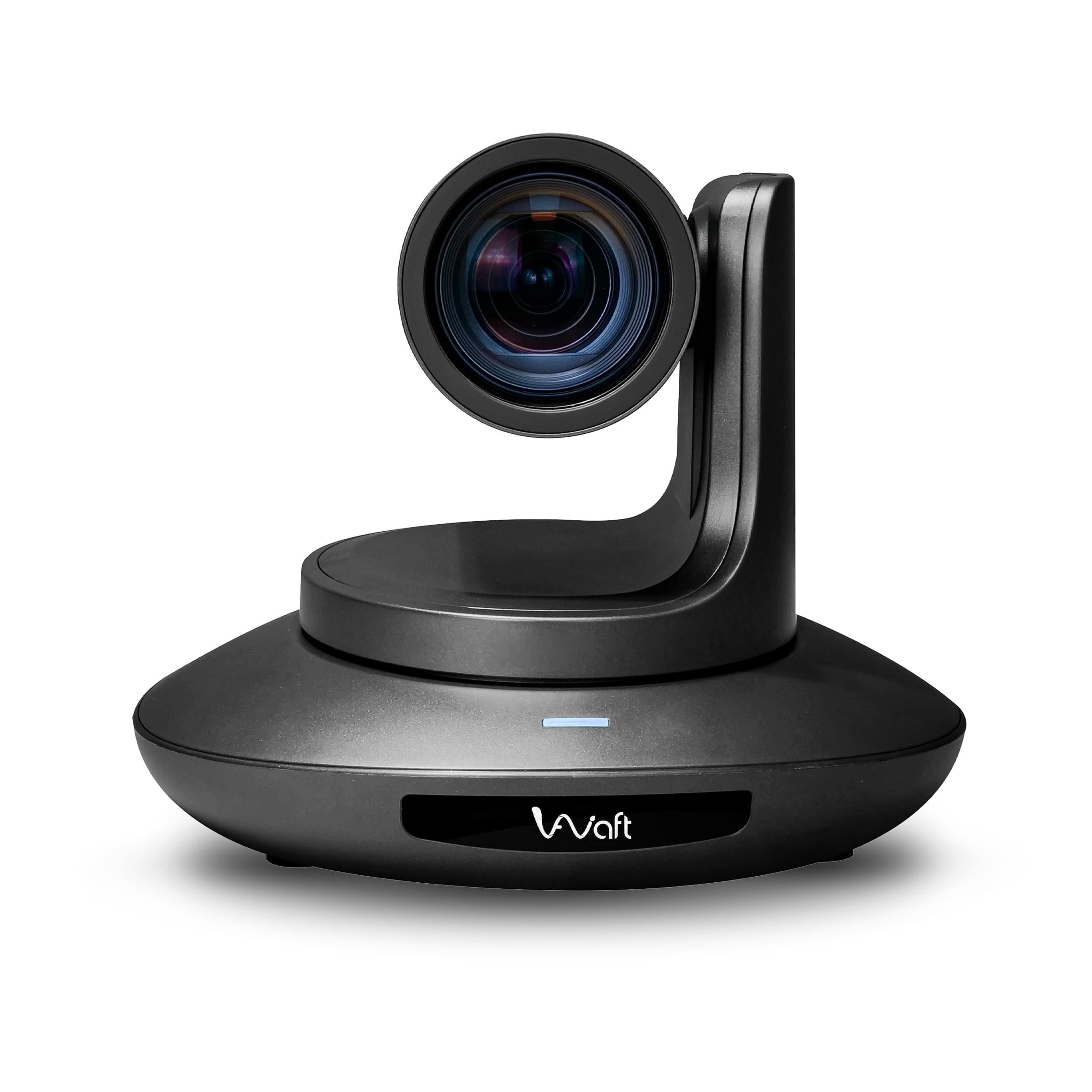 Front view of the AIWaft 4K PTZ Camera Pro with 12X zoom capabilities (Black)
