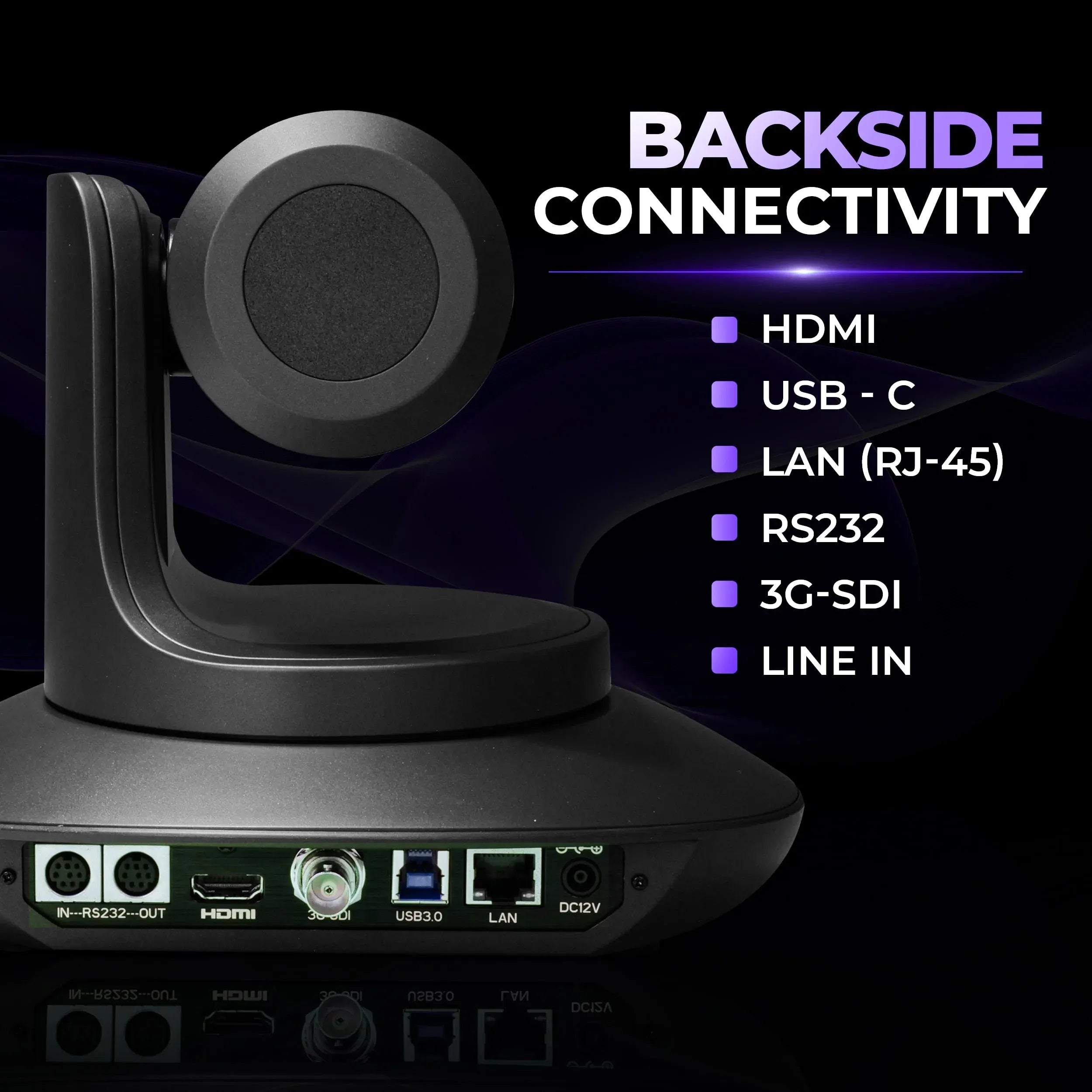 aiwaft 4k ptz camera pro 12x zoom front-view (black)