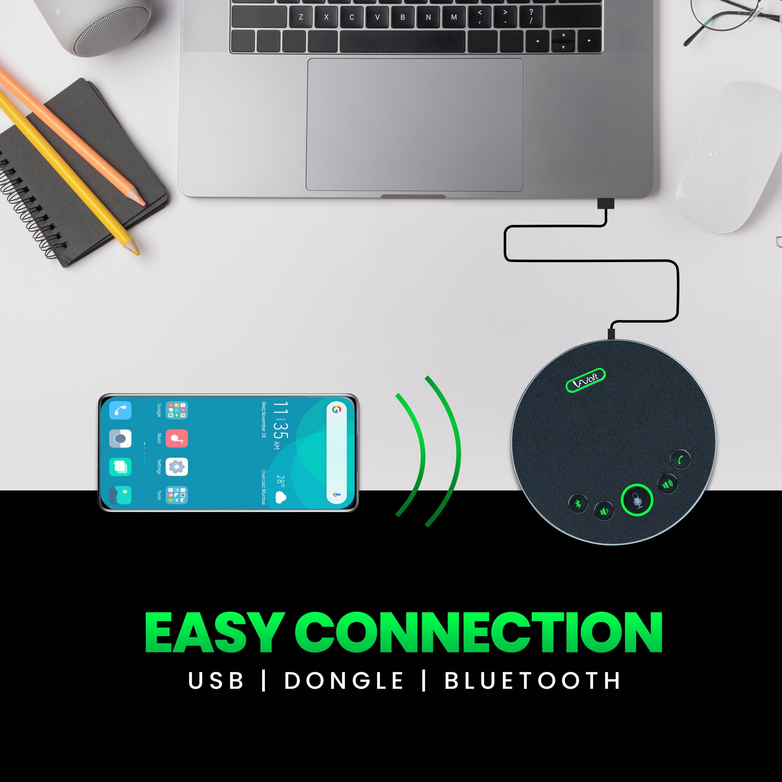 360° microphone feature of AIWaft Conference Audio Speaker.