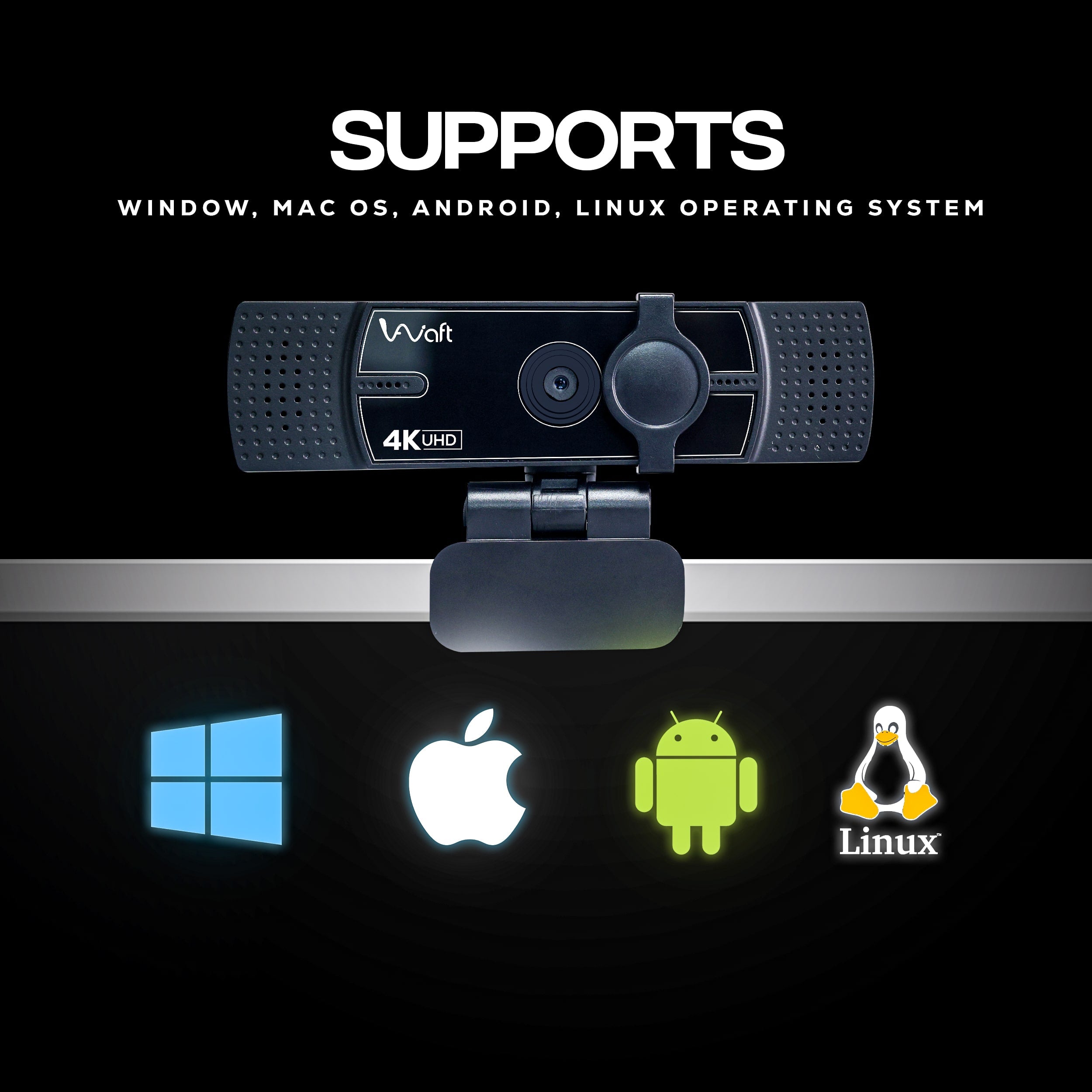 AIWaft 4K veoalphacam compatible with Windows, Mac OS, Android, and Linux operating systems.