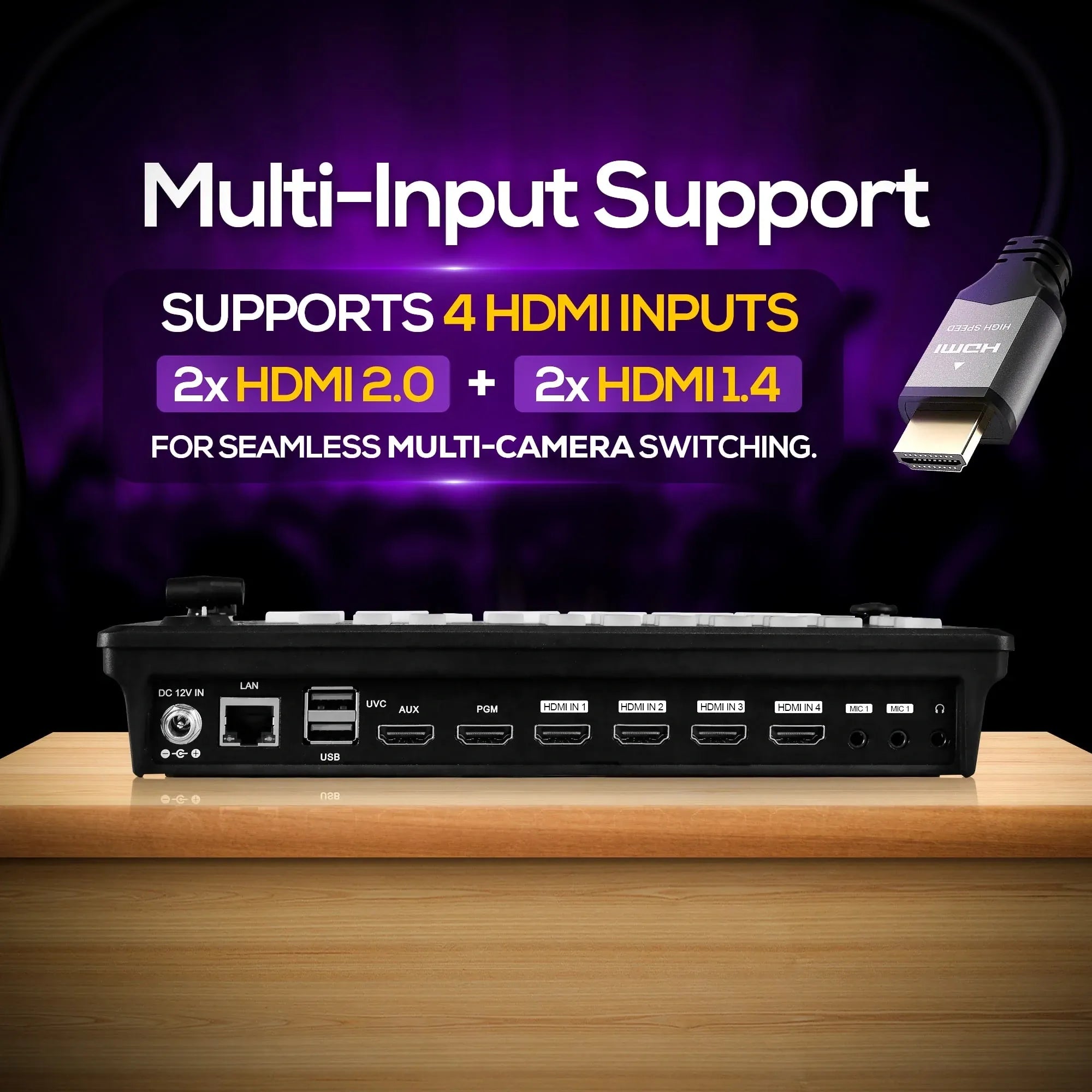 AIWaft HDMI Video Switcher supporting 4 HDMI inputs for seamless multi-camera switching.