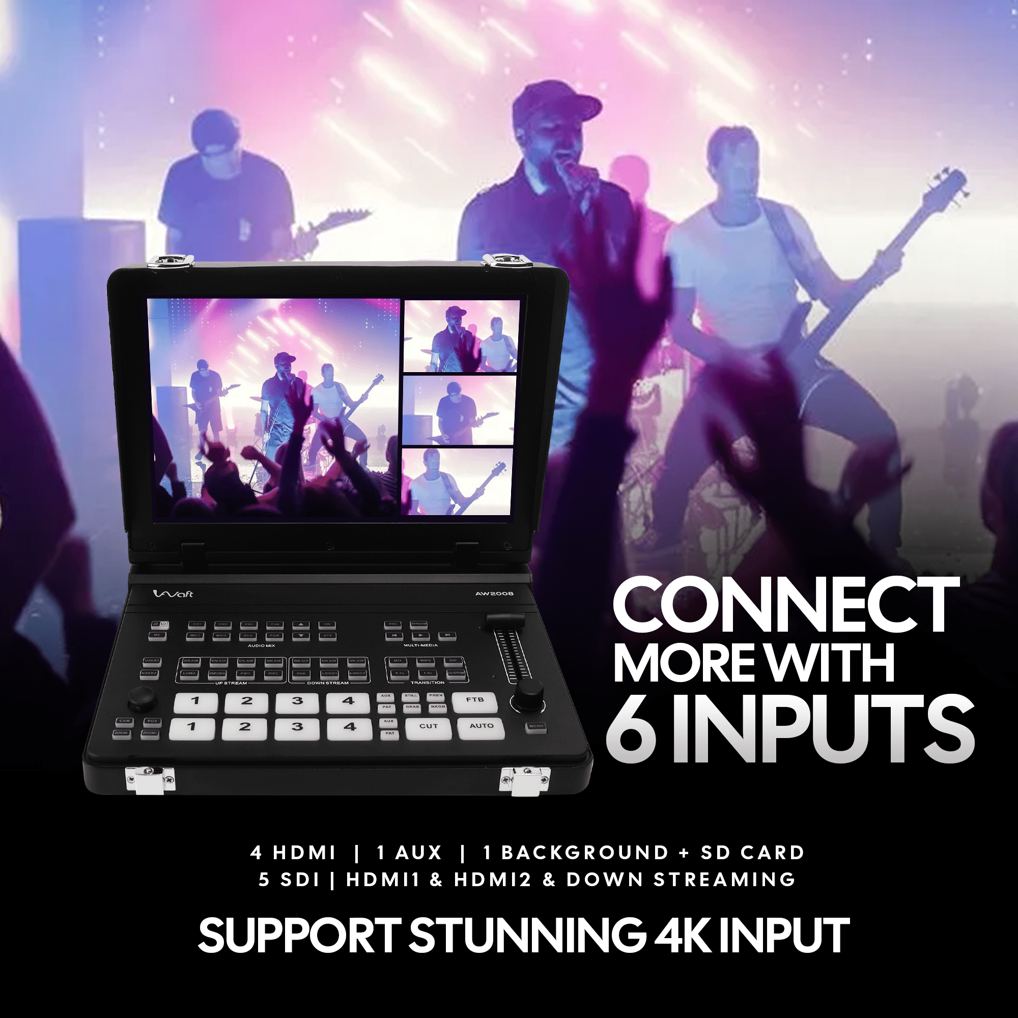 aiwaft video mixer 4k sdi switcher 
portable (SDI)