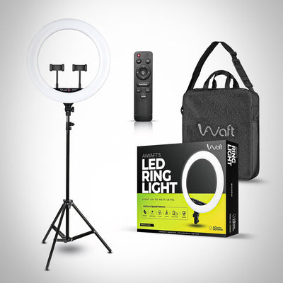 AIWaft 18-Inch Ring Light with Stand & Phone Holder – Perfect for YouTube, Video, and Makeup | LED Dimmable Light with Adjustable Brightness